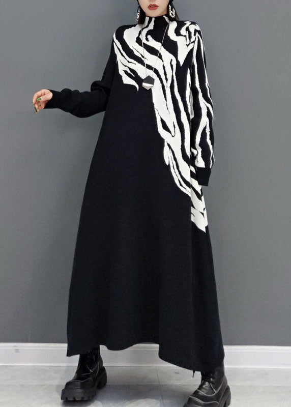 レディース 上品 ホワイト プリント柄 ニット セーターワンピース 春用