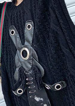 通勤用 ブラック セーターワンピース（ニットワンピ） モーダ風 透かし編み デイリー ロー＆ハイ丈デザイン