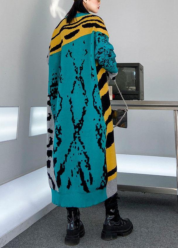 冬用 Oネック ルーズ（バギー） セーターワンピース アップサイクル風 イエロー プリント チュニック ニットワンピース