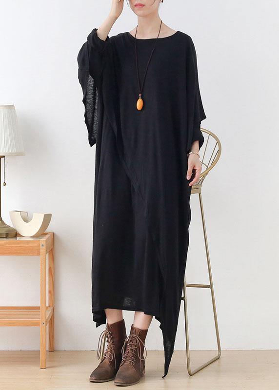 レディース グレー Oネック パッチワーク 秋用 コットンワンピース