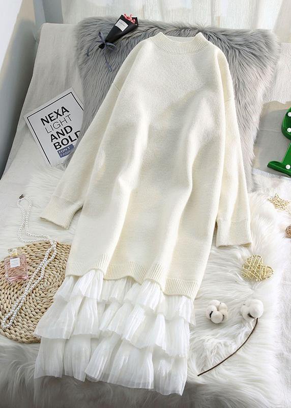 レディース ボーダー柄 セーターワンピース 秋冬 パッチワーク ふわふわ（起毛）ニットワンピース