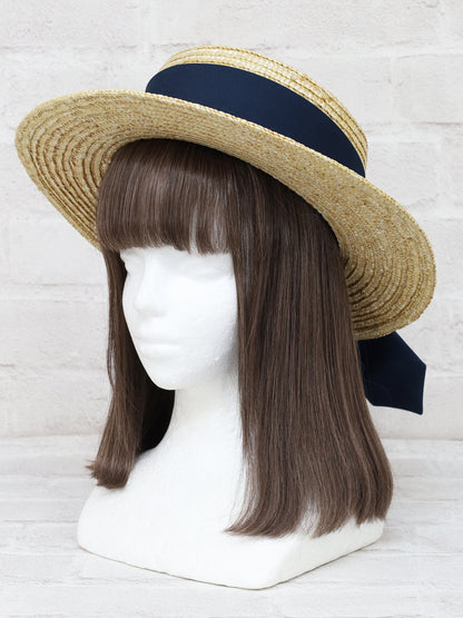 モノグラム刺繡入りリボンカンカン帽