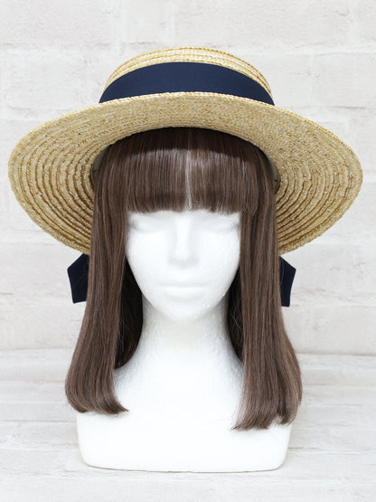 モノグラム刺繡入りリボンカンカン帽