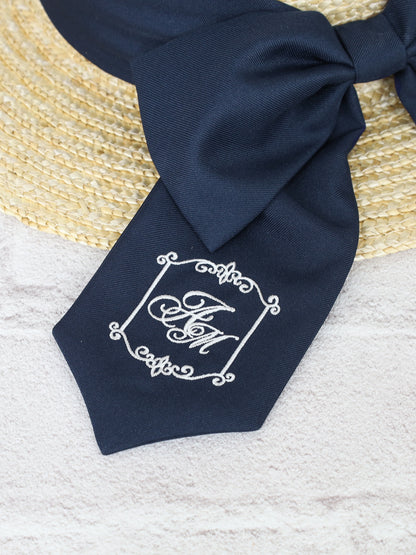 モノグラム刺繡入りリボンカンカン帽