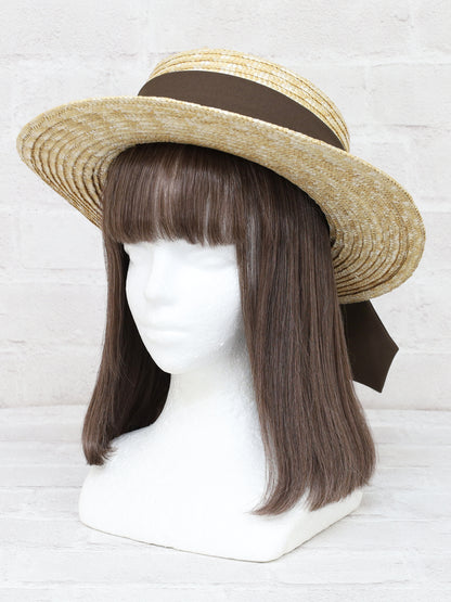 モノグラム刺繡入りリボンカンカン帽